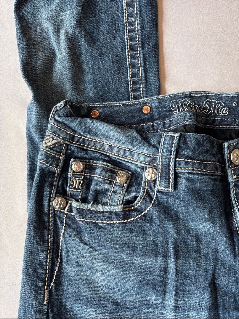 Miss Me Medium Blue Bootcut Jeans with Embellished Pocket - Picture 5 of 8